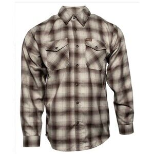 Dixxon Shirt Men’s XL Plaid Snap Button Beige Brown Ordinance Flannel